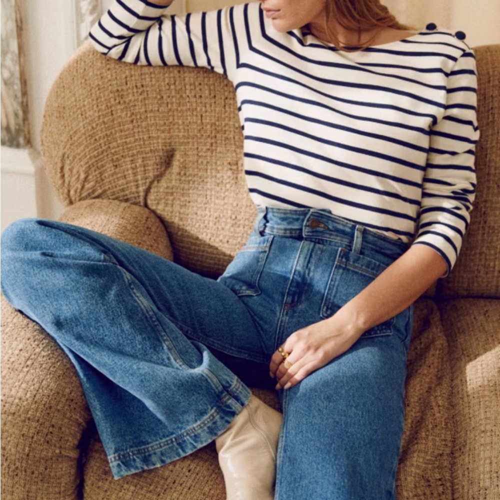Sezane Pink and White Long Sleeve Tee with Striped Pattern - Picture 2 of 8
